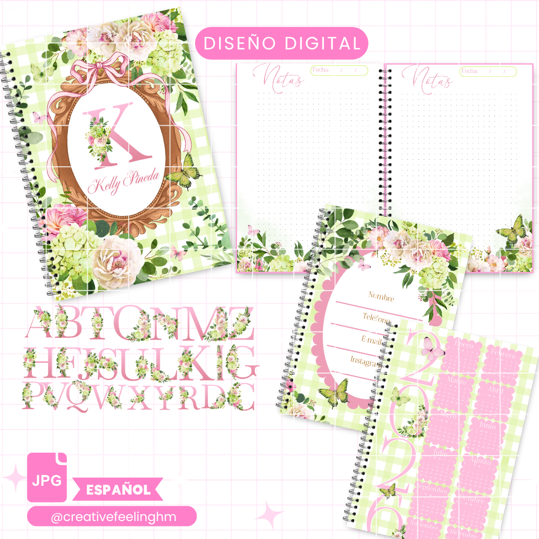 Floral Verde y Rosa ESPAÑOL - (Archivo Digital)