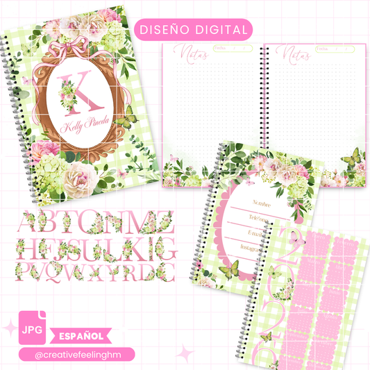 Floral Verde y Rosa ESPAÑOL - (Archivo Digital)