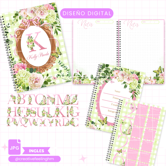 Floral Verde y Rosa INGLES - (Archivo Digital)