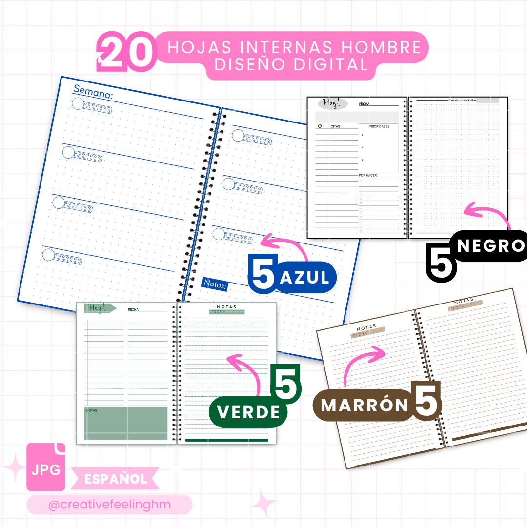 Hojas internas para Libretas de Hombres Media Carta ESPAÑOL- (Archivo Digital)