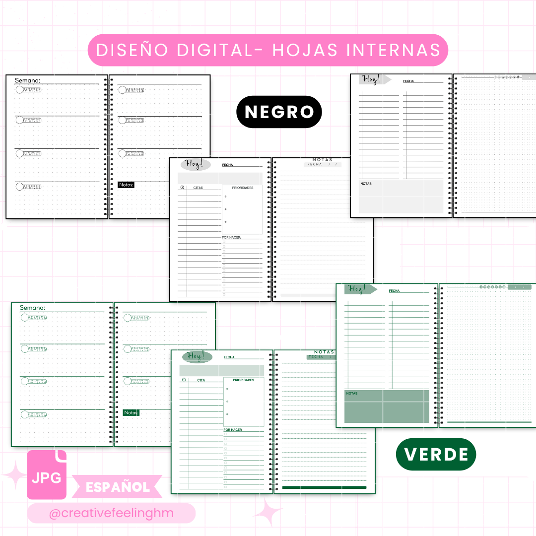 Hojas internas para Libretas de Hombres Media Carta ESPAÑOL- (Archivo Digital)
