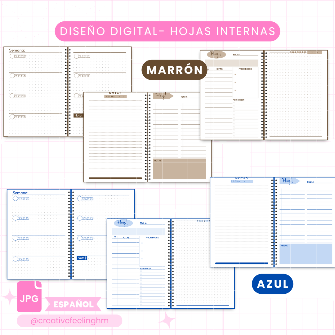 Hojas internas para Libretas de Hombres Media Carta ESPAÑOL- (Archivo Digital)