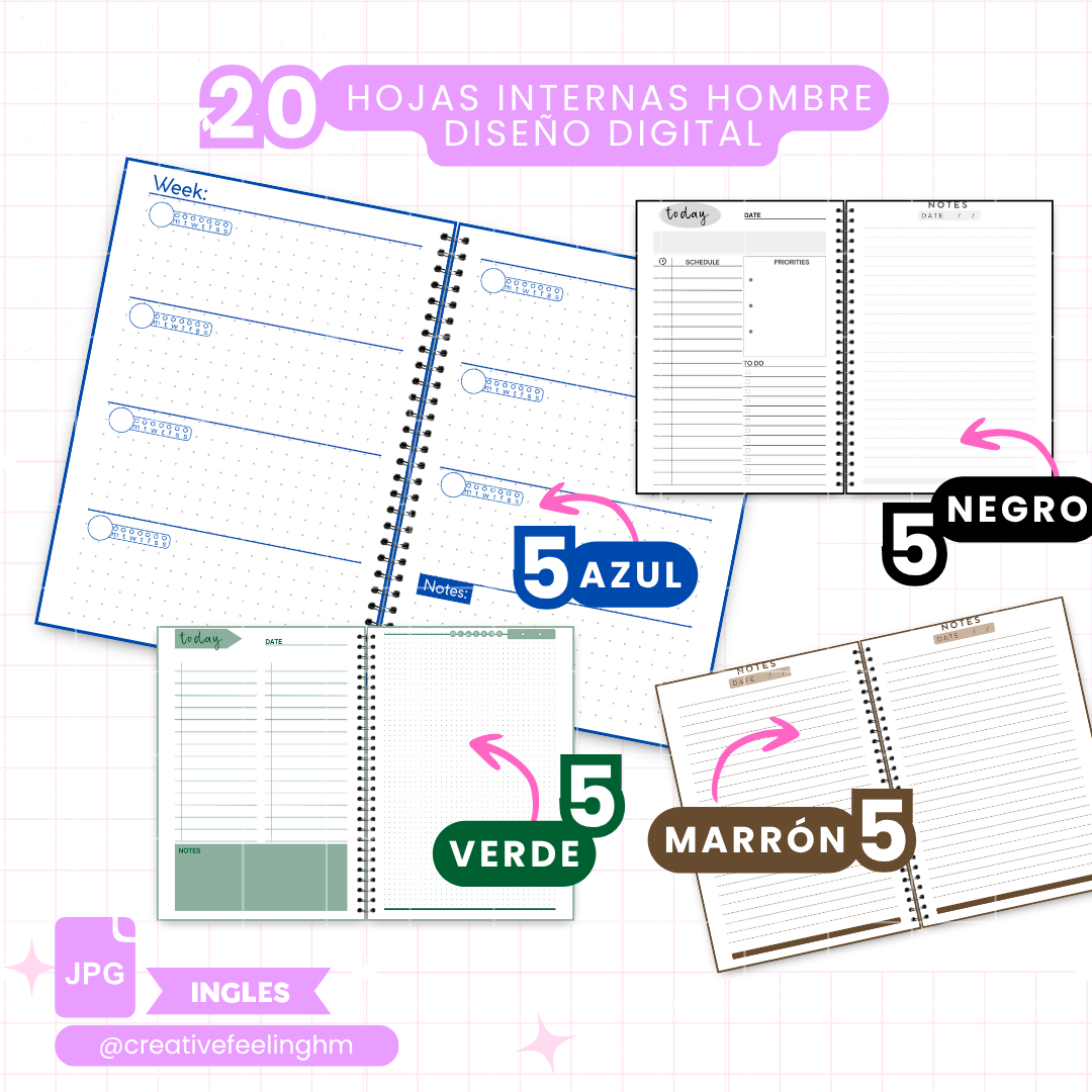 Hojas internas para Libretas de Hombres Media Carta INGLES- (Archivo Digital)
