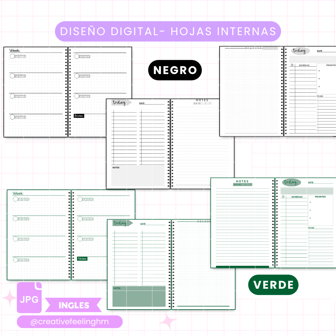Hojas internas para Libretas de Hombres Media Carta INGLES- (Archivo Digital)