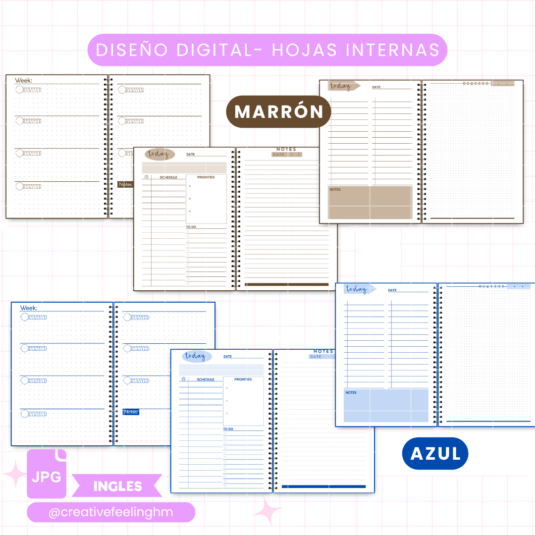 Hojas internas para Libretas de Hombres Media Carta INGLES- (Archivo Digital)