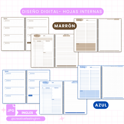 Hojas internas para Libretas de Hombres Media Carta INGLES- (Archivo Digital)