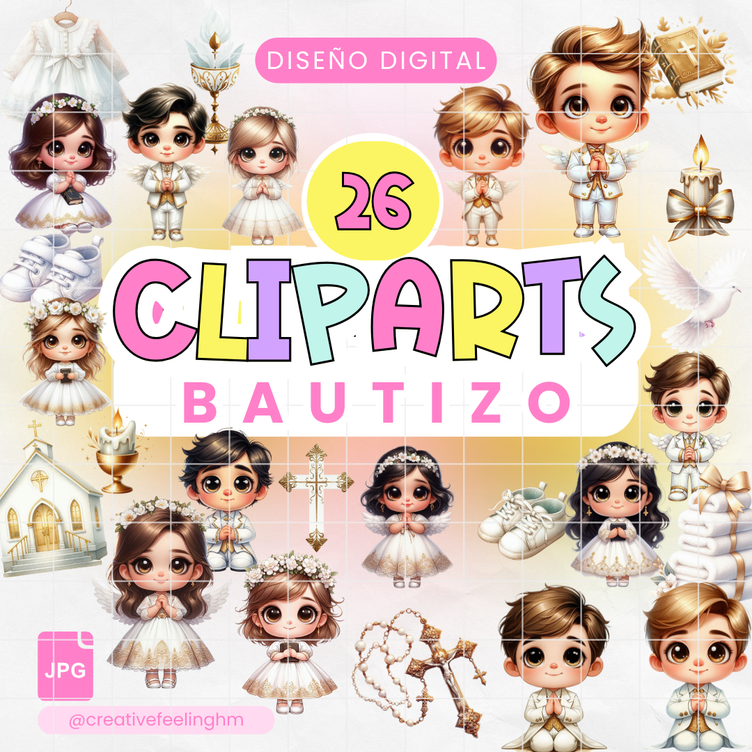 26 Clipart de muñequitos de bautizo - (Archivo Digital)