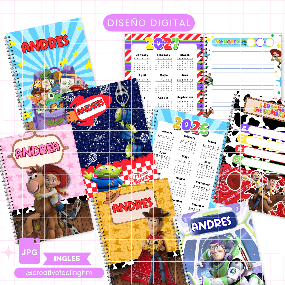 5 Portadas con Libreta de notas Toy Story INGLES- Archivo Digital 2026-2027