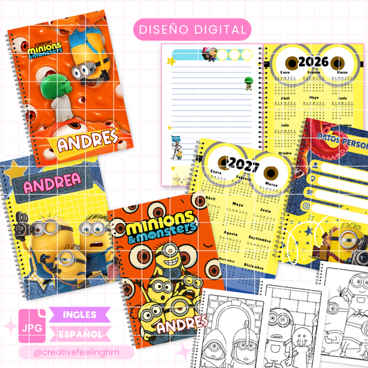 Libreta Minions, Colorea y escribe -INGLES y ESPAÑOL - Archivo Digital 2026-2027