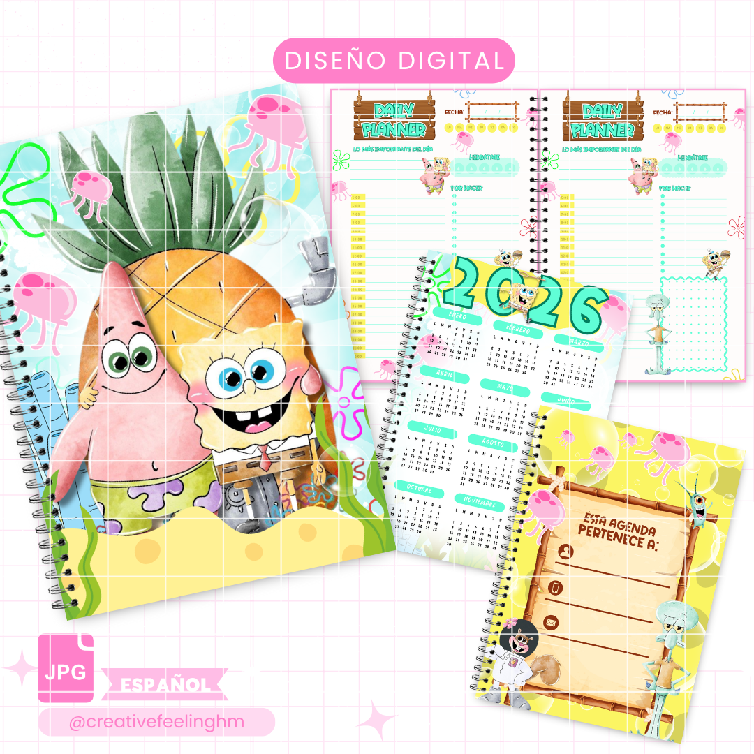 Libreta Bob Esponja, Media Carta - (Archivo Digital)