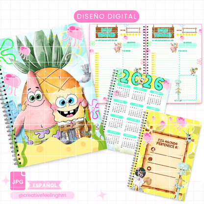 Libreta Bob Esponja, Media Carta - (Archivo Digital)