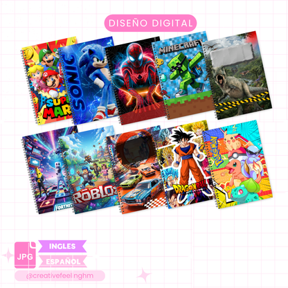 10 Portadas de Cuadernos Escolares para Niños- Archivo Digital