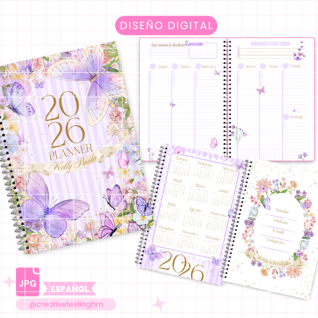 Planner 2026 semanal Floral , Media Carta ESPAÑOL - (Archivo Digital)