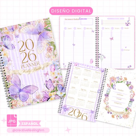 Planner 2026 semanal Floral , Media Carta ESPAÑOL - (Archivo Digital)