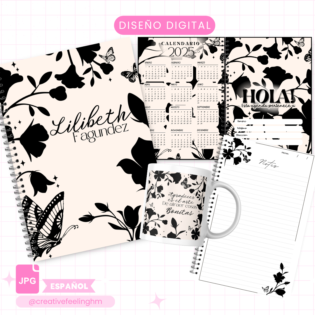 Flores Moderna ,Libreta de Notas Media Carta - Taza (Archivo Digital)