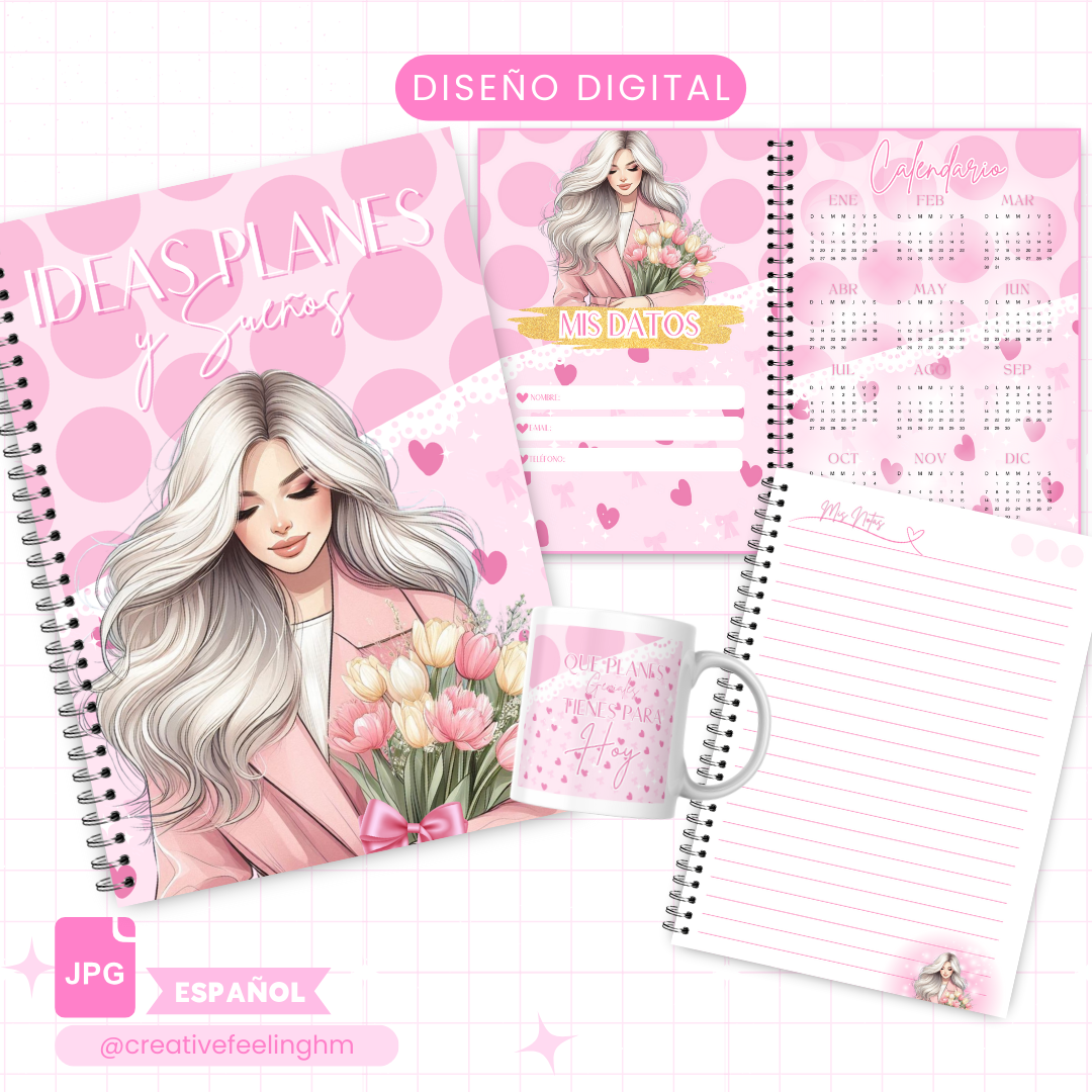 Girl Pink ,Libreta de Notas Media Carta - Taza (Archivo Digital)