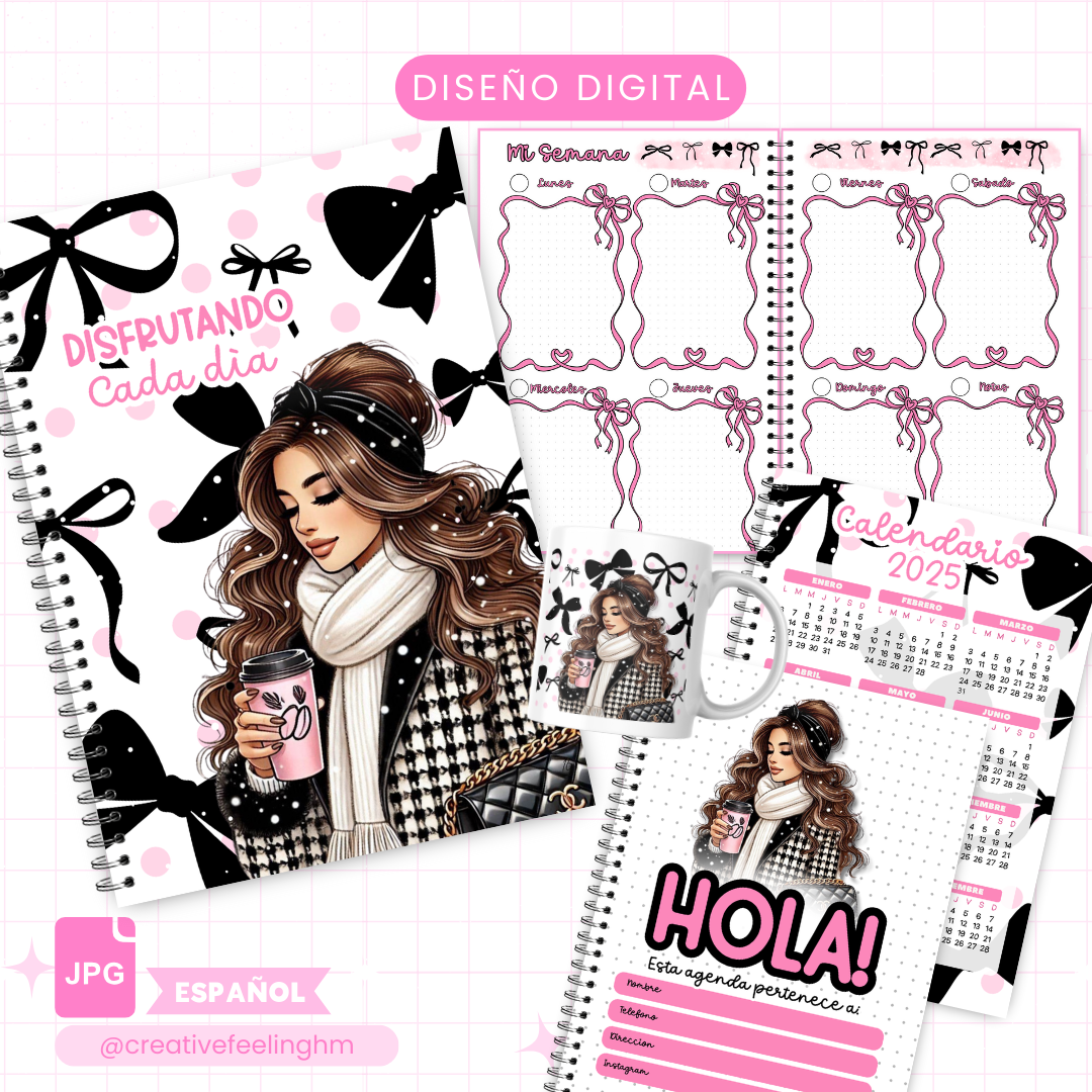 Girl Bow,Libreta de Semanal Media Carta - Taza (Archivo Digital)