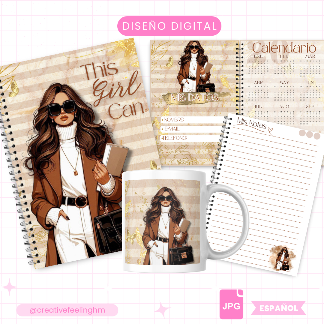 Libreta Girl Can de Notas Media Carta - Taza (Archivo Digital)
