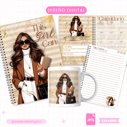 Libreta Girl Can de Notas Media Carta - Taza (Archivo Digital)