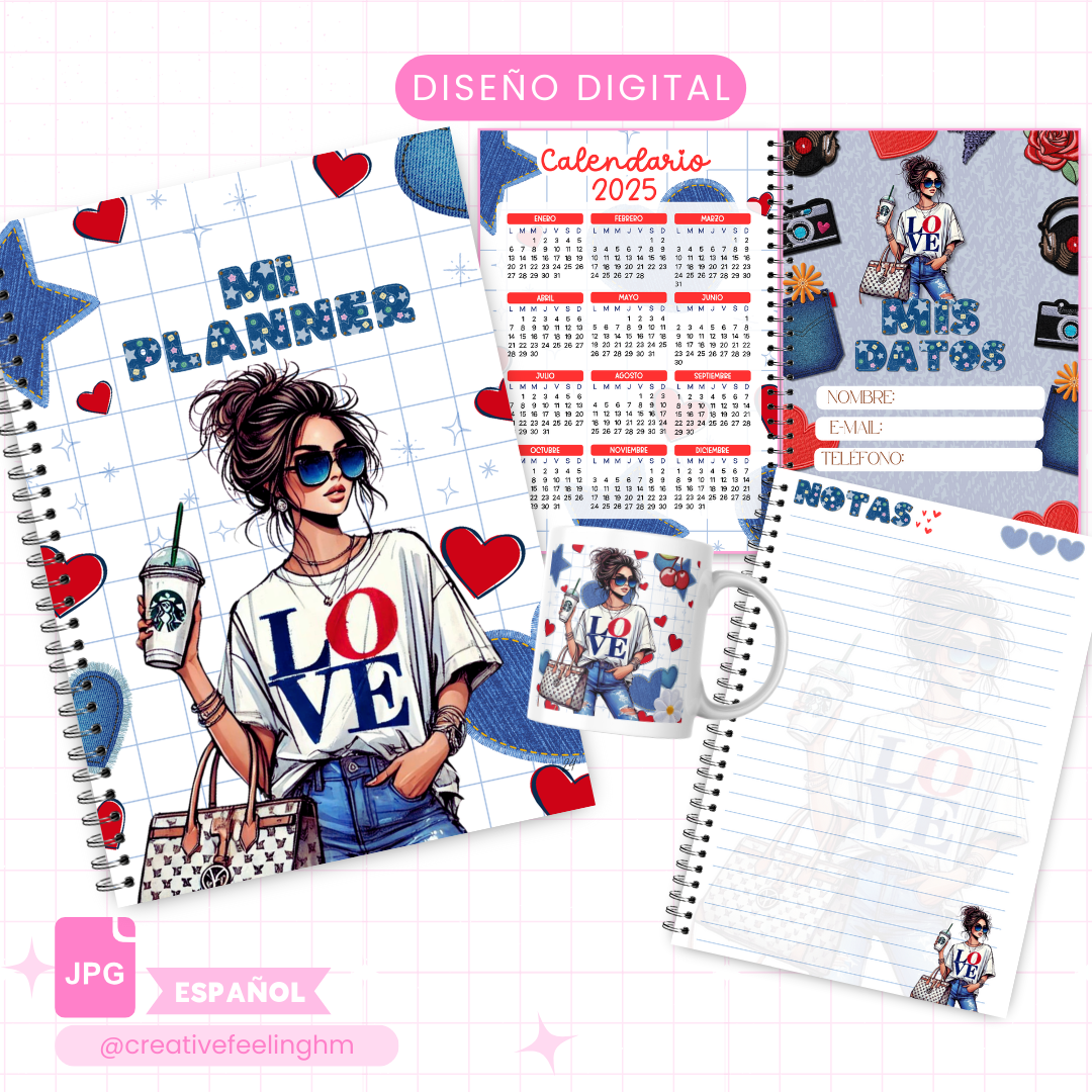 Girl Jeans ,Libreta de Notas Media Carta - Taza (Archivo Digital)