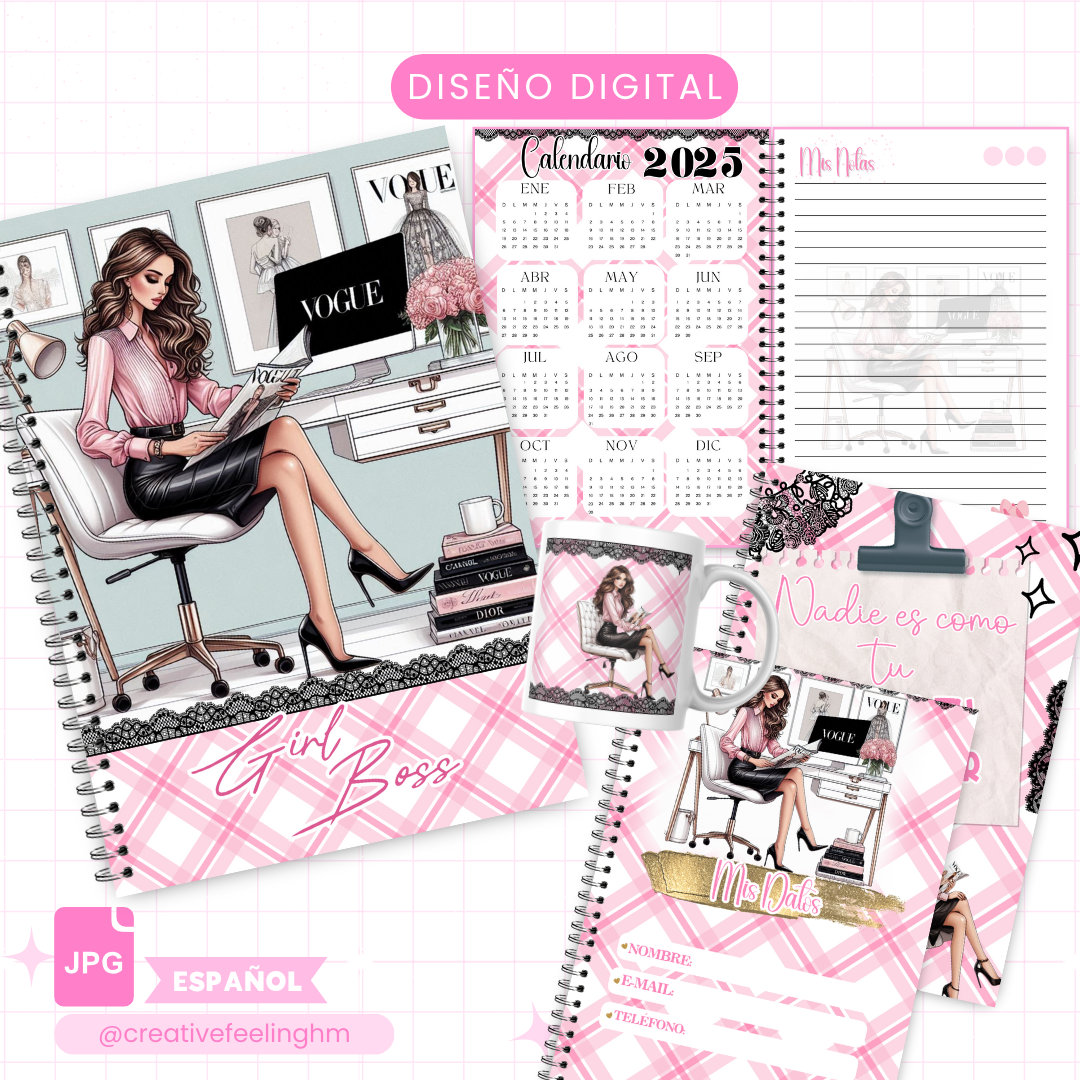 Girl Boss ,Libreta de Notas Media Carta - (Archivo Digital)