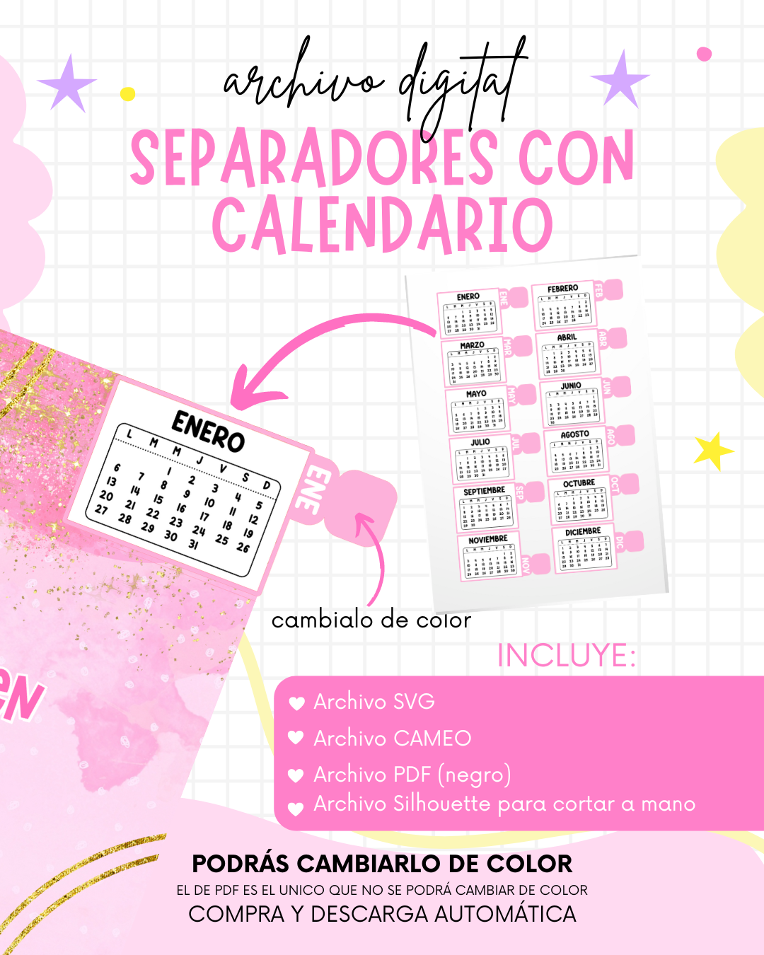 Calendarios con separadores para agenda 2025