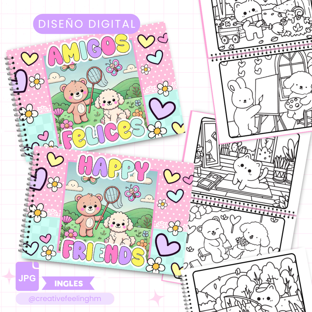 Libro para colorear OSOS KAWAII INGLES- (Archivo Digital)