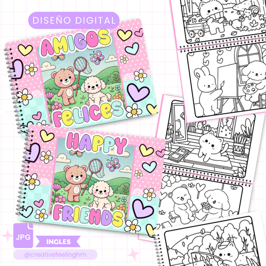 Libro para colorear OSOS KAWAII INGLES- (Archivo Digital)