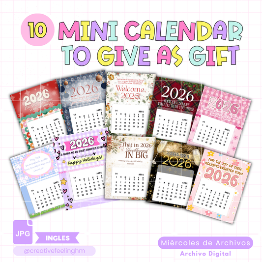 10 Mini Calendarios para regalar INGLES- (Archivo Digital)