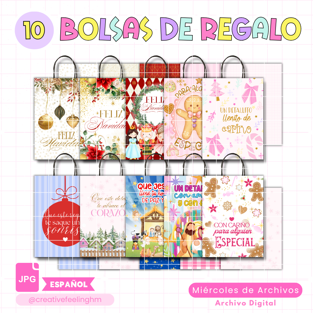 10 Bolsas de Regalo para Navidad ESPAÑOL - (Archivo Digital)