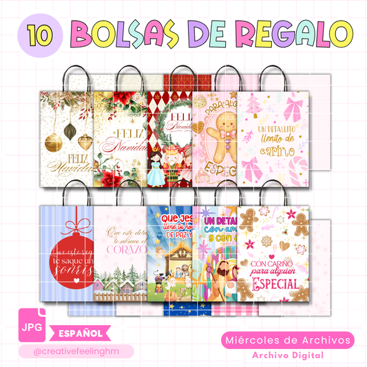 10 Bolsas de Regalo para Navidad ESPAÑOL - (Archivo Digital)