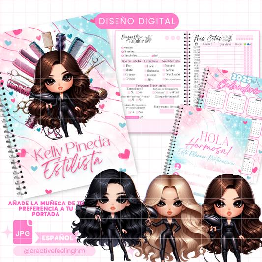 Libreta para Estilista Media Carta con cliparts - (Archivo Digital)
