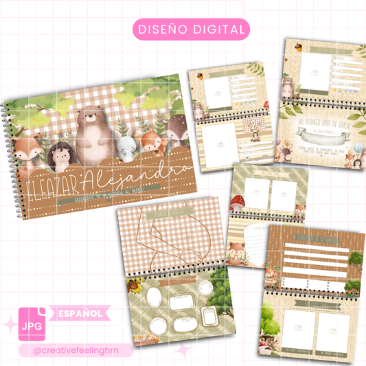 Álbum de bebé para Niño de Animalitos del Bosque - ESPAÑOL - (Archivo Digital)