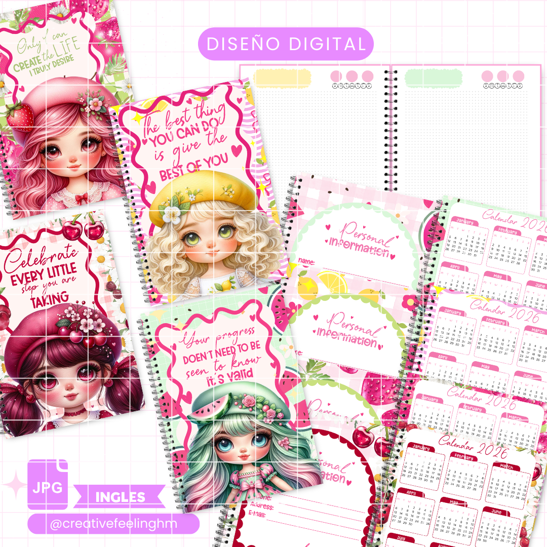 Libreta Muñecas Tropical, Media Carta INGLES - (Archivo Digital)