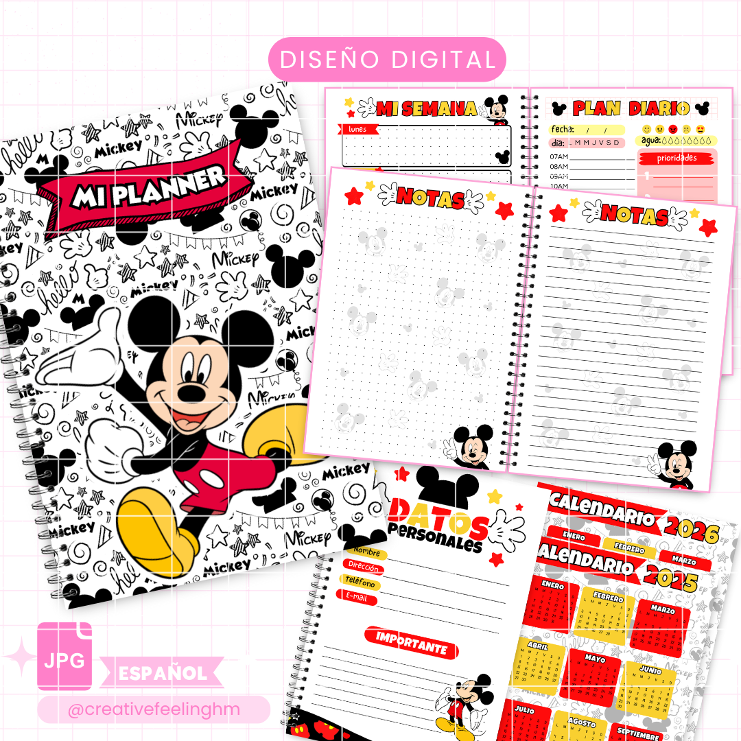 Libreta Diario, semanal y de notas Mickey Media Carta ESPAÑOL - (Archivo Digital)