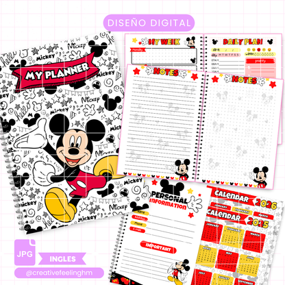 Libreta Diario, semanal y de notas Mickey Media Carta INGLES - (Archivo Digital)