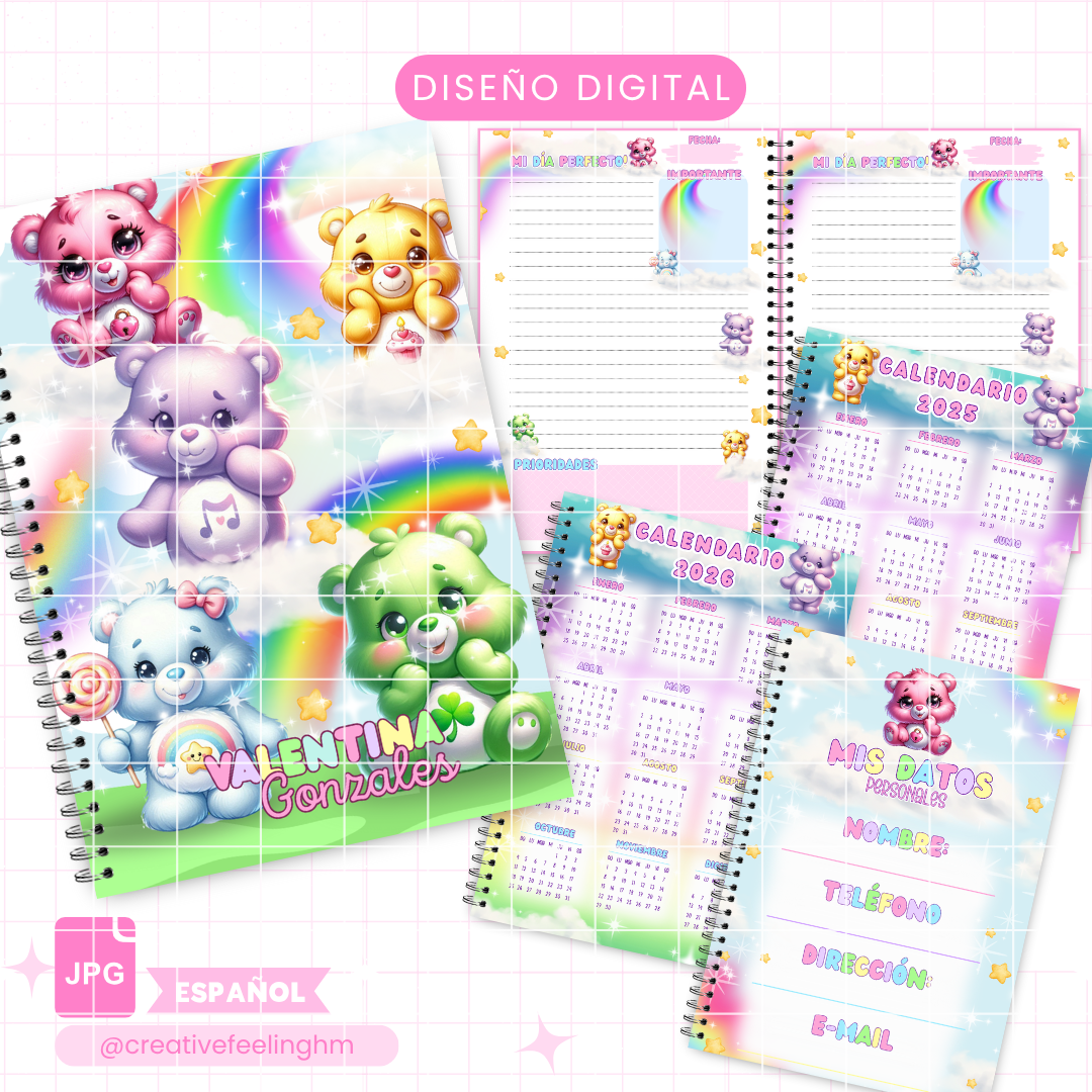 Libreta Ositos Cariñosos Media Carta - (Archivo Digital)