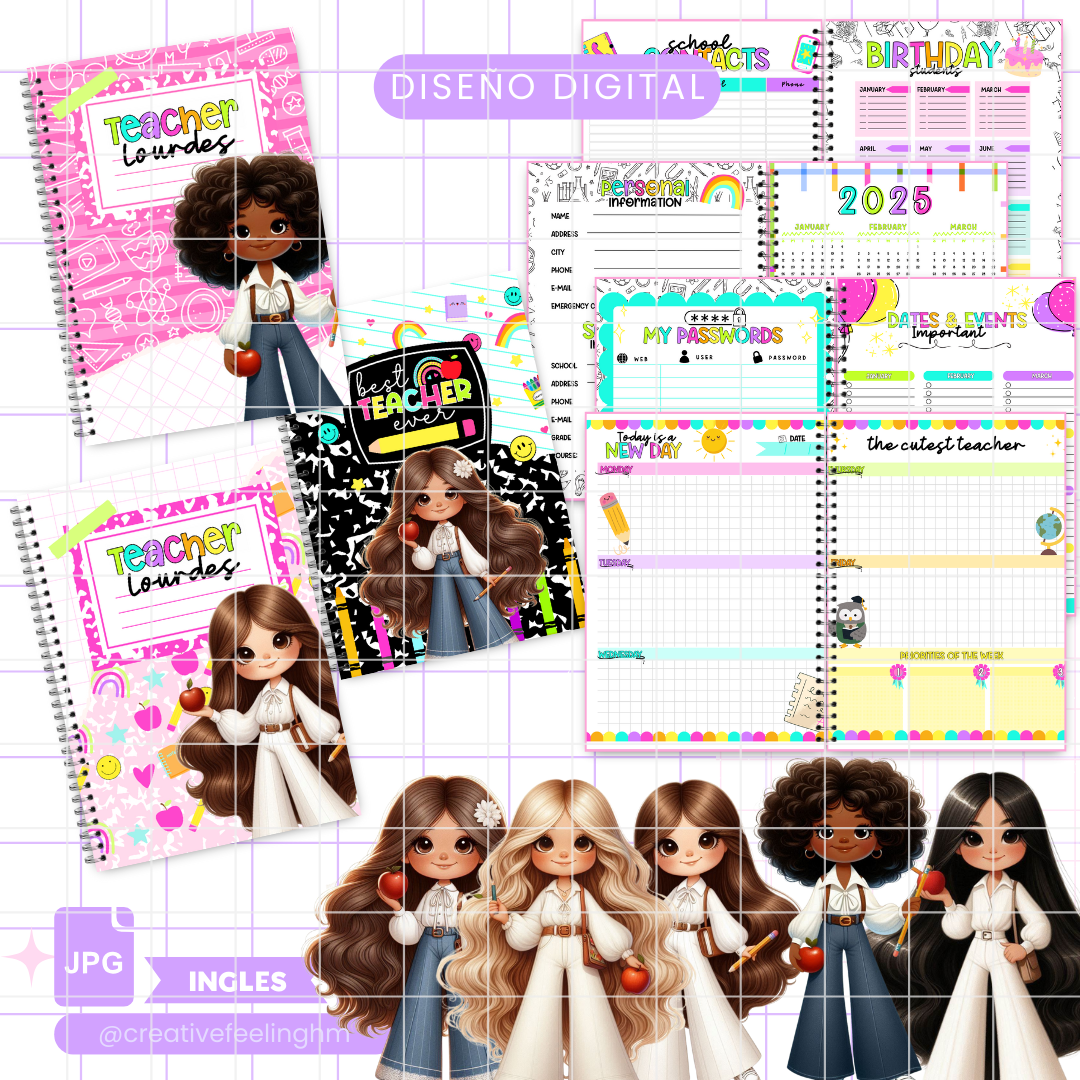 Planner semanal para maestra con estilo INGLES- (Archivo Digital)