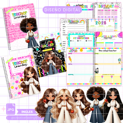 Planner semanal para maestra con estilo INGLES- (Archivo Digital)